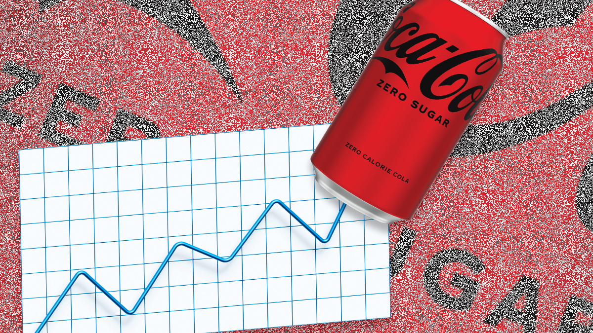 a line graph going up with a can coca-cola zero sugar at the top