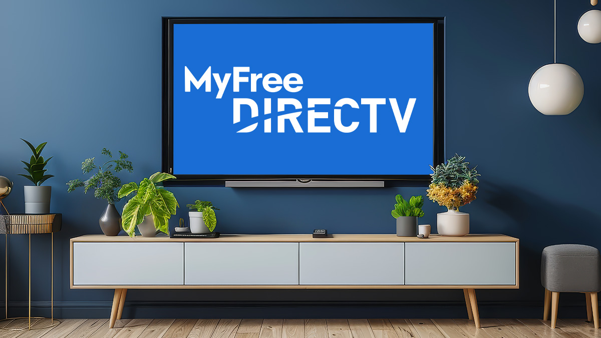 Image of My Free DirecTV logo on a TV.