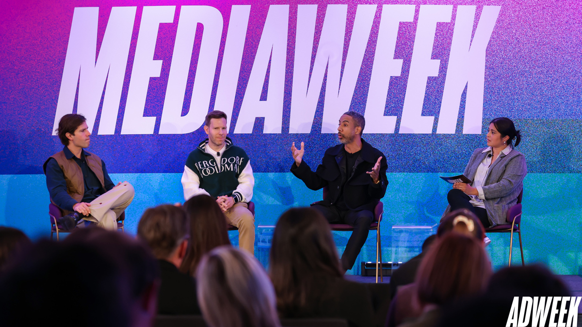 [Left to right] Antony Demekhin CEO of Tuney, Jesse Kirshbaum, CEO of Nue Agency and artist, producer and technologist Ryan Leslie, took to the stage at Mediaweek alongside ADWEEKs community editor, Luz Corona